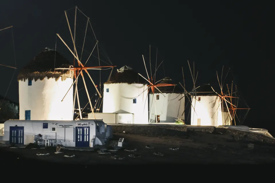 Mykonos windmills at night